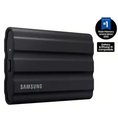 Samsung T7 Shield 1TB Portable External SSD, USB 3.2 Gen2 Interface (10 Gbps), Read/Write Speeds Up to 1050/1000 MB/s, AES 256-bit Encryption, Rugged, IP65 Dust & Water Resistant, Black | MU-PE1T0S/WW